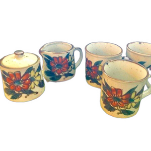 Vintage Otagiri Style Cups with Sugar & Creamer Speckled Stoneware Japan